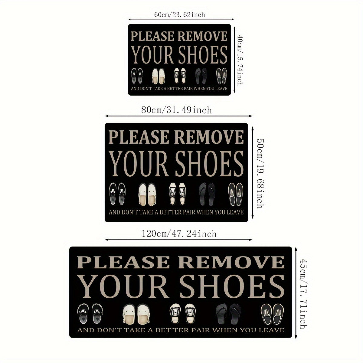 Hand-Washable Polyester Entryway Rug for Indoor and Porch Use - Non-Slip Mat with Decorative Shoe Prints and "Please Remove Your Shoes" Message