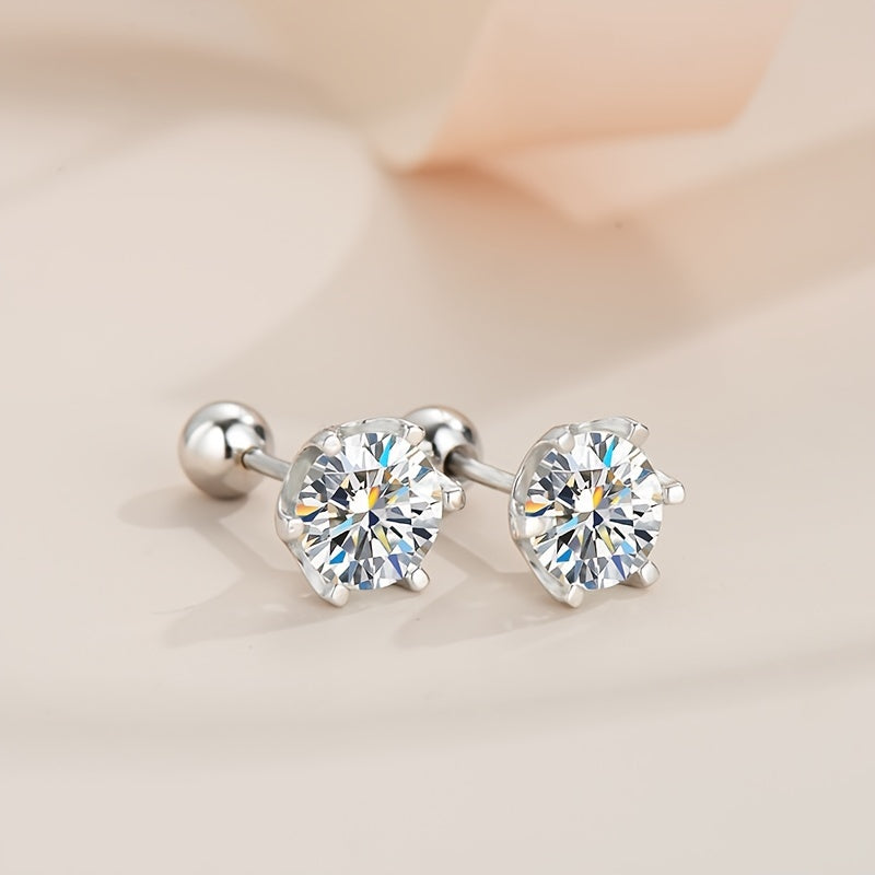 Luxurious Classic Round Shaped Stud Earrings in 18K Gold Plated Sterling Silver with Moissanite Gems. Perfect for Daily Wear, Date Nights, Parties, Vacations, Banquets, and Festivals. Ideal for Mother's Day gift. Comes in a beautiful Gift Box.