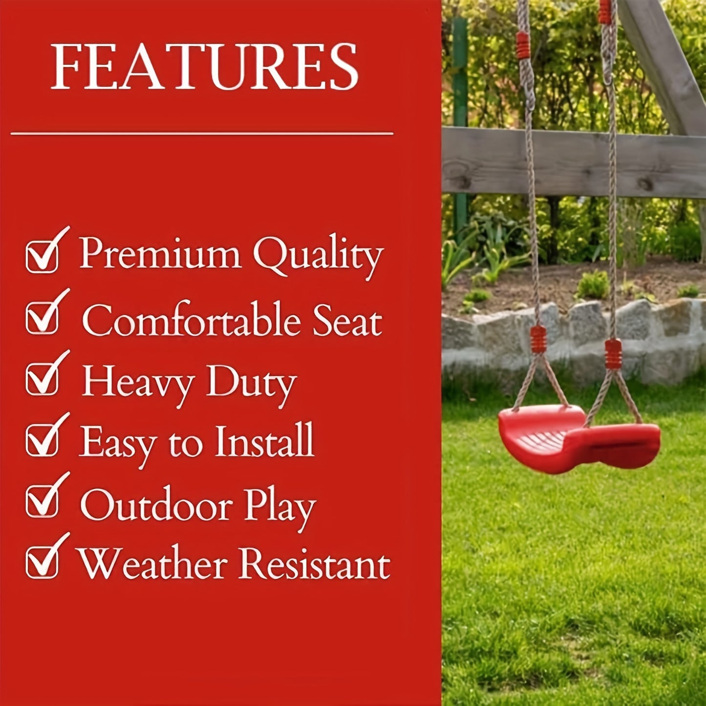 Adult-sized plastic sling swing chair, ideal for outdoor courtyard entertainment, with adjustable soft rope.