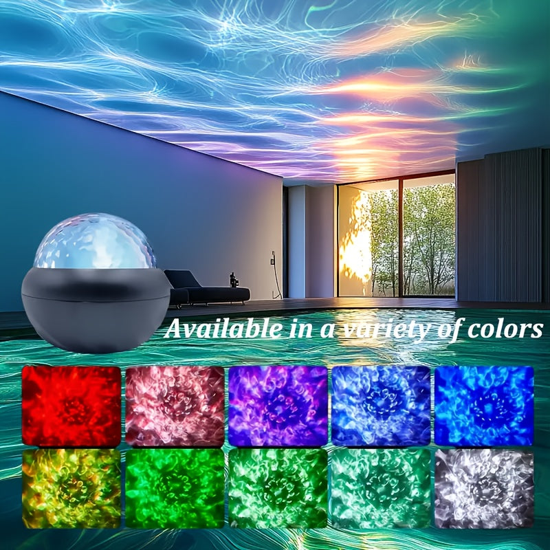 LED Ripple Nightlight with adjustable color-changing circular spotlight, perfect for bedrooms, weddings, holidays, and travel. Powered by USB.