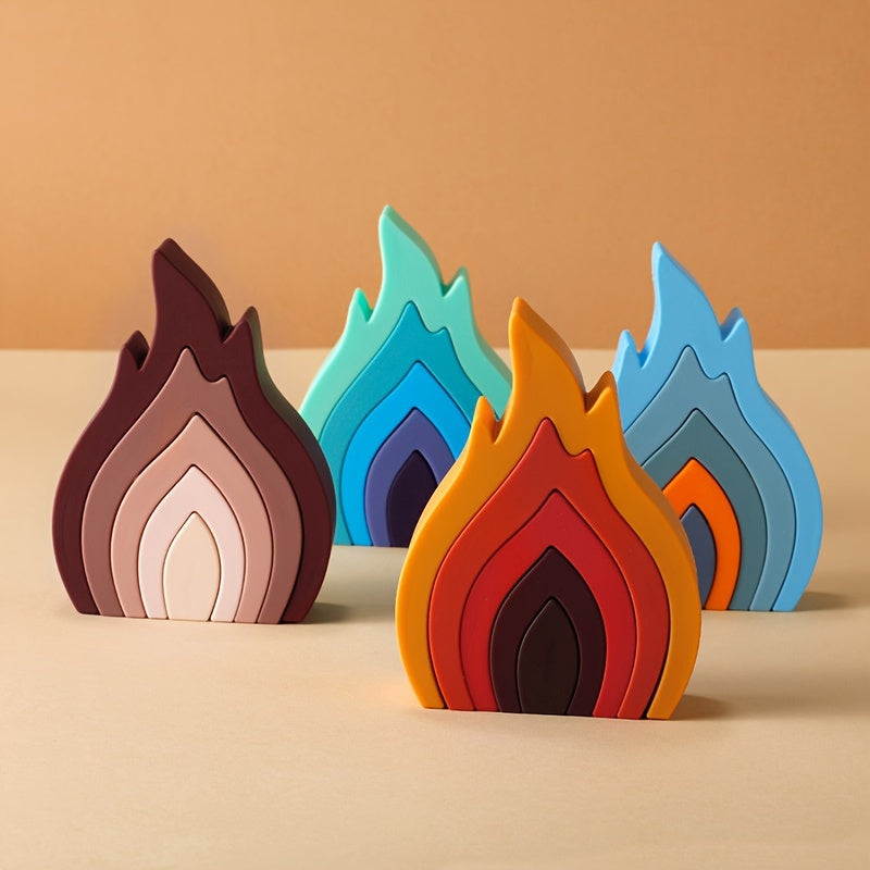 TYRY.HU Flame-Inspired Silicone Building Blocks - Safe for Children, Educational Toy for Kids, Colorful Shape Matching Game, Soft Construction Set, Ideal Present for the Holidays