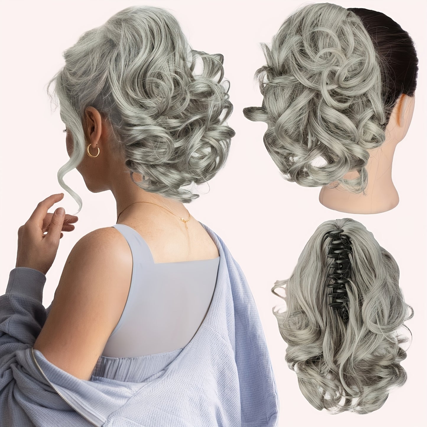 Luxurious curly wavy claw ponytail extensions made with premium synthetic clip-ins for instant volume and versatile style, ideal for everyday fashion and special occasions.