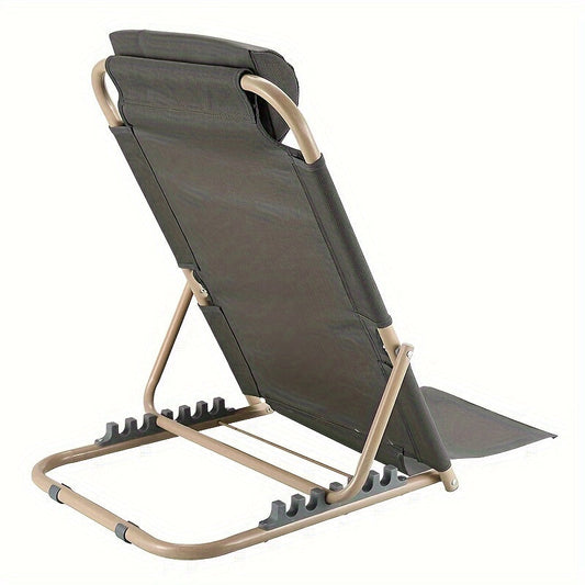 Grey Adjustable Backrest Chair made of Polyester Material, Folding Lazy Sofa suitable for Dormitory or Tatami Floor Lounger. This Large Size Bed Computer Chair comes with a Headrest and Extended Footrest.