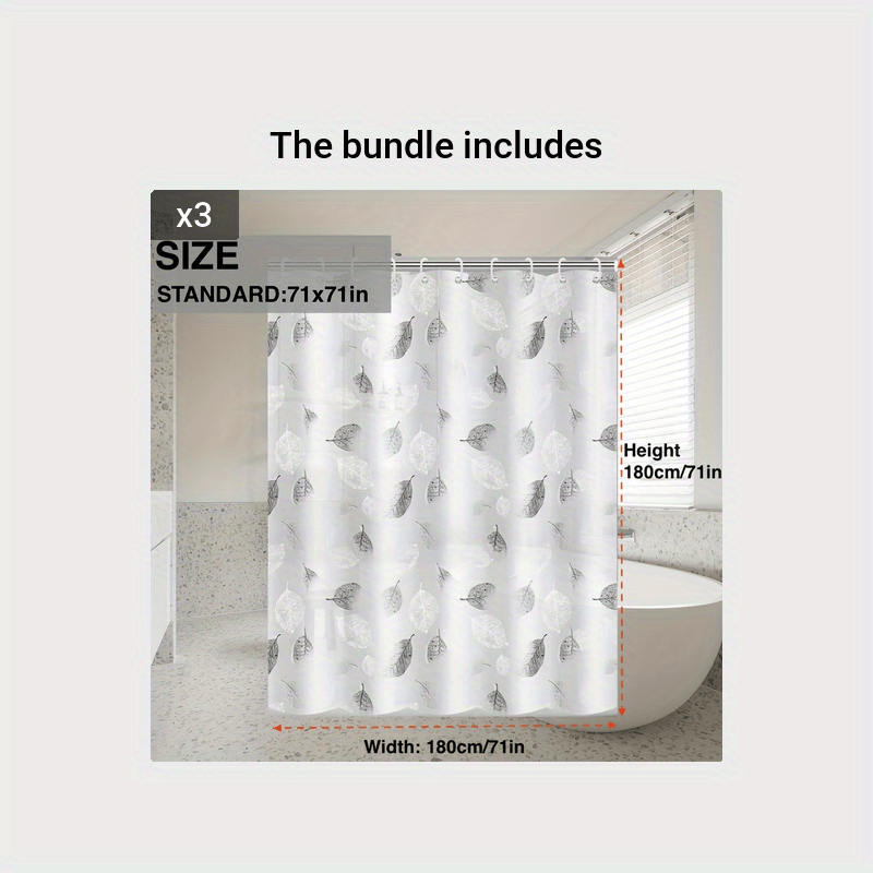 Lightweight plastic shower curtain with hooks and metal grommets, suitable for bathroom and window decoration.