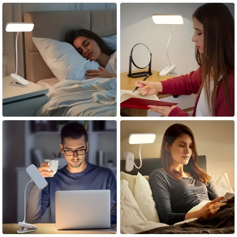 LED Desk Lamp with Dimmable Light, Adjustable Color Temperature, Bendable Neck, Touch Control, Clip-on Design, Dual Power USB/Battery, 800mAh Lithium - perfect for Bedroom, Home Office