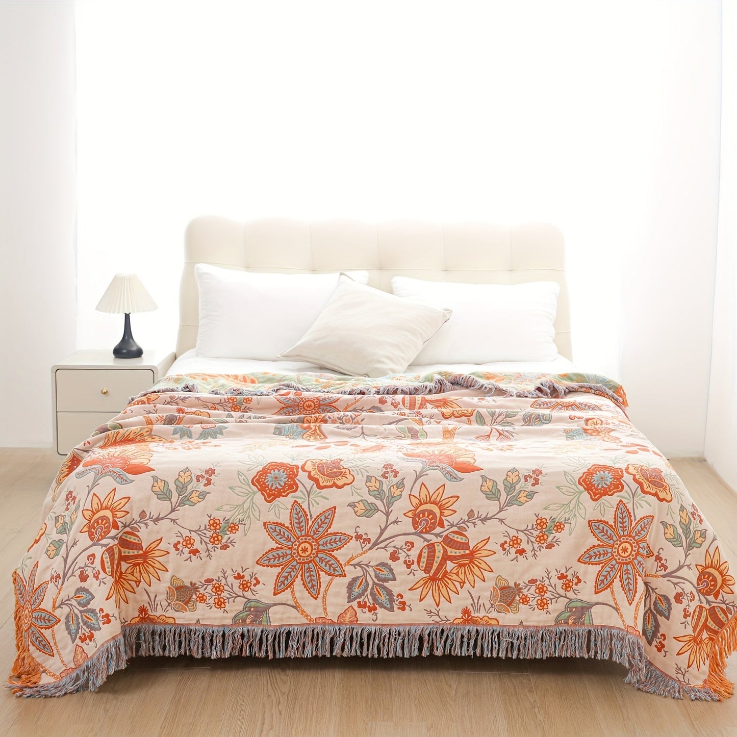 Bed Blanket with Brocade Tassels, Perfect for Napping, Covering Sofas, or Using as a Bed Sheet