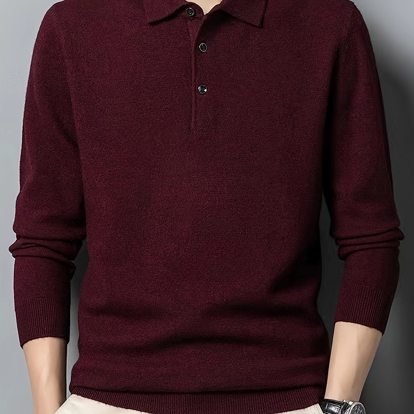 Men's buttoned long sleeve thermal sweater, ideal for fall/winter casual wear.