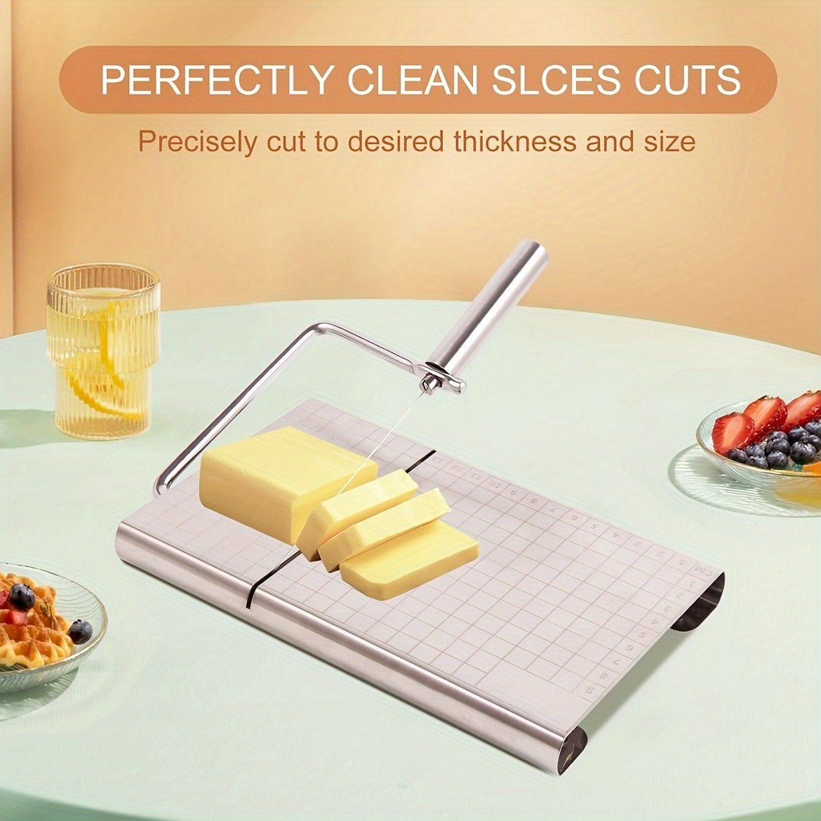 Manual Multifunctional Stainless Steel Cheese Slicer with Scale for cutting Sausage, Ham, and Cheese - Round Blade design eliminates the need for electricity