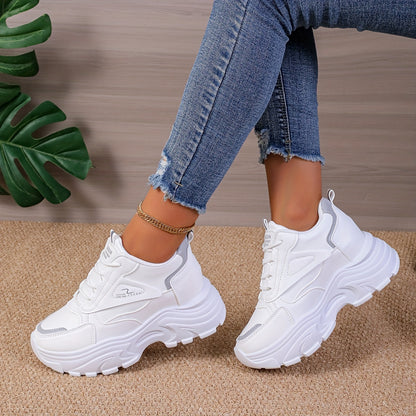 Chunky sneakers for women featuring a casual lace-up design and trendy wedge sports shoes.