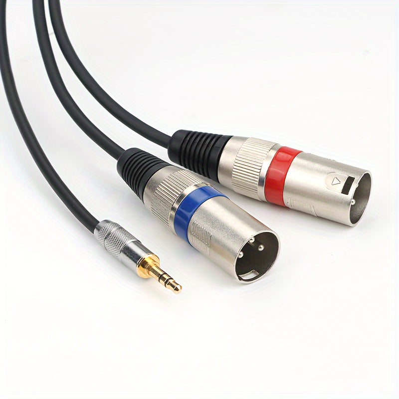 Gold-plated 3.5mm to XLR male audio cable with pure copper and dual XLR connectors for connecting mobile phones and computers to mixing consoles.