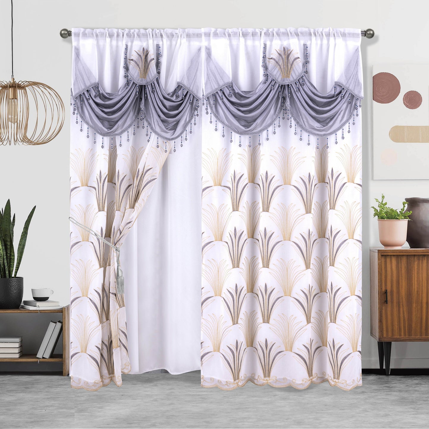 One piece of embroidered double-layer curtain, perfect for enhancing home décor, suitable for living room or bedroom, measuring 132.08 x 213.36 cm.