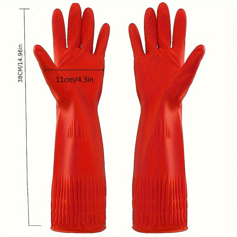 Extra Long Heavy Duty Rubber Gloves - Popular Pick for Kitchen and Bathroom Cleaning, Waterproof and Wear-Resistant, Made with Powder-Free Silicone Material