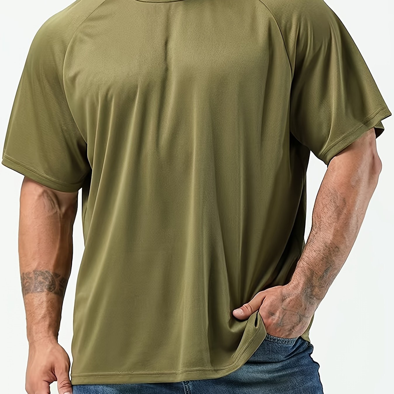 Plus-size men's moisture-wicking short-sleeve T-shirt for casual sports.