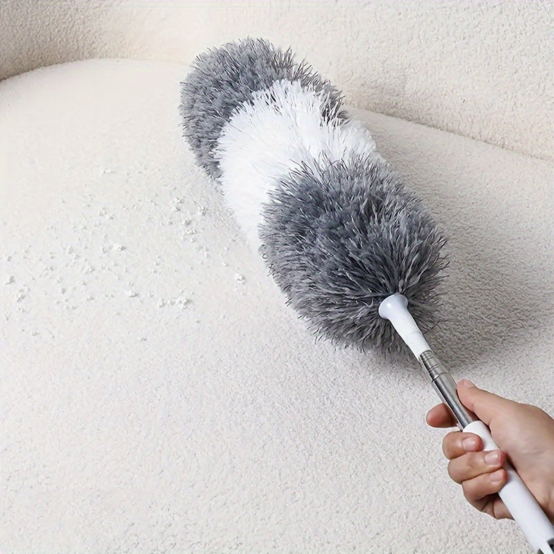 One pack of Microfiber Feather Duster with Extendable Pole, Flexible, and Washable Dust Brush, ideal for cleaning ceiling fans, furniture, and cars. Features a Metal Handle and Resin Head, requiring no electricity or batteries for home and office use.