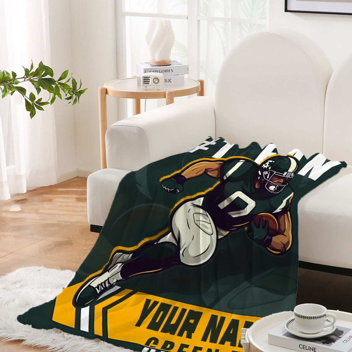 Personalized Green Bay Football Team Flannel Throw Blanket - Customizable Name Option, Luxuriously Soft for Home and Travel Décor