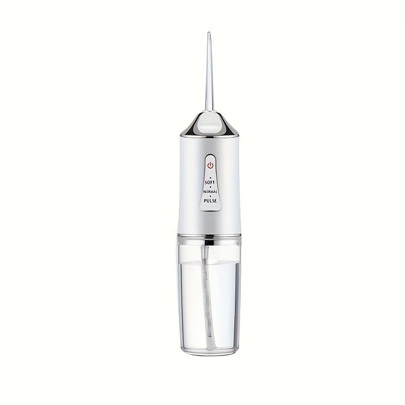 Electric Water Flosser with Intelligent Chip, 3 pressure modes, USB rechargeable, 500mAh battery, 4 nozzles, 360° rotating head for deep cleaning.