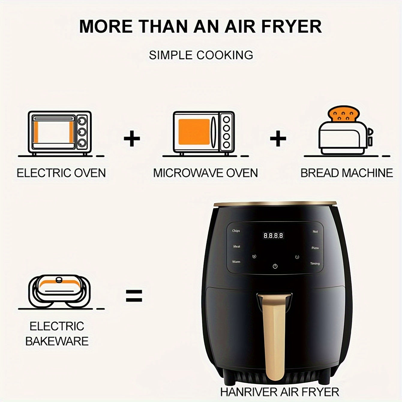 4.5L Large Capacity Air Fryer with 1400W power and 360° hot air circulation. Automatic, multi-functional, LED touchscreen, oil-free frying. AU Plug in black.