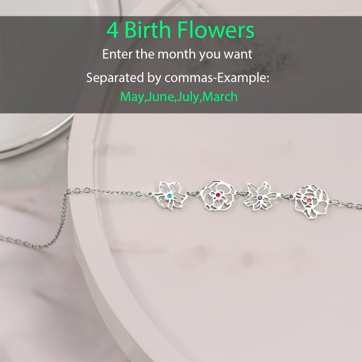 Customizable Women's Elegant Birthday Flower Necklace made with 18K Gold Plated Stainless Steel, featuring 2-4 Birthstones and Rhinestone Inlay - Ideal for Valentine's Day, Mother's Day, Christmas, and Bouquet Gift Giving.