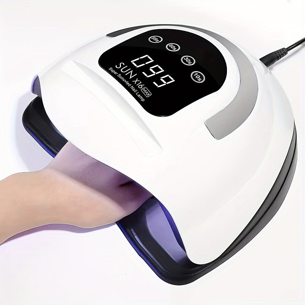 SUNX16MAX UV LED Nail Lamp, 72W High Power with 4 Timer Settings, LCD Display, Quick-Drying for Gel Polishes, European Plug.