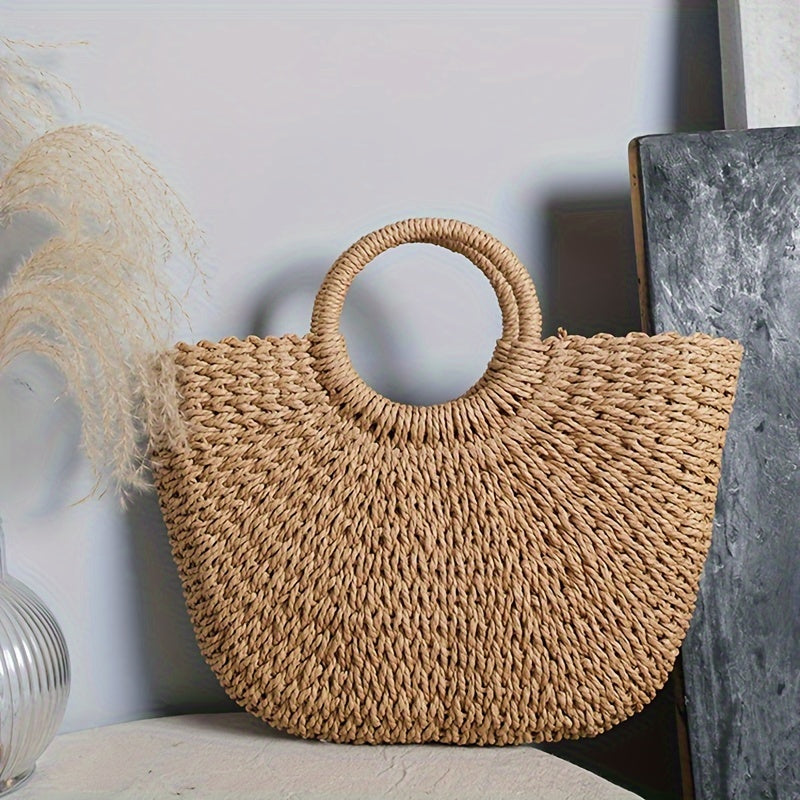 Women's Vintage Crescent Straw Weaving Bag