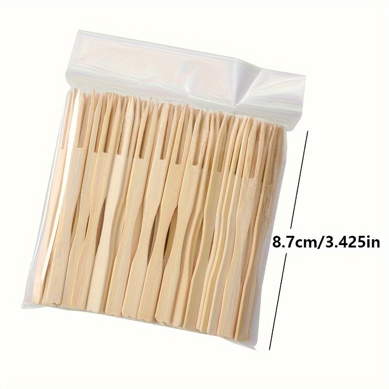 Set of 100 Premium Bamboo Forks - Great for Serving Cake, Snacks & Fruit Skewers - Versatile for Home, Kitchen, Restaurant, Picnic, Camping & Parties