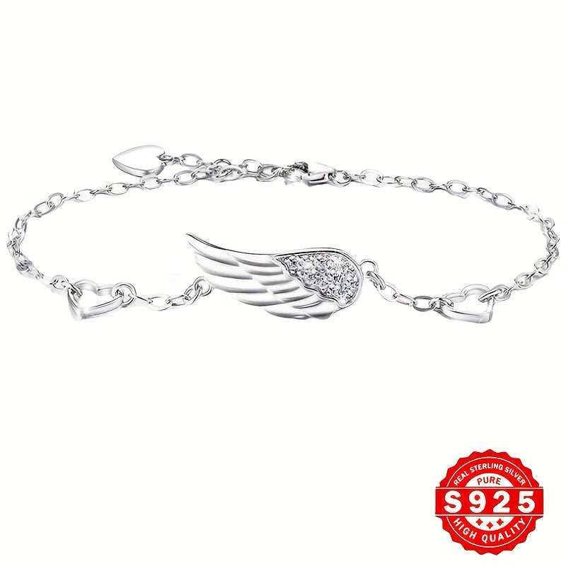 This angel wing bracelet is crafted with S925 silver and adorned with hypoallergenic synthetic zirconia, making it both simple and stylish. It is a luxurious and fashionable piece of jewelry that is perfect for Valentine's Day gifts, parties, and