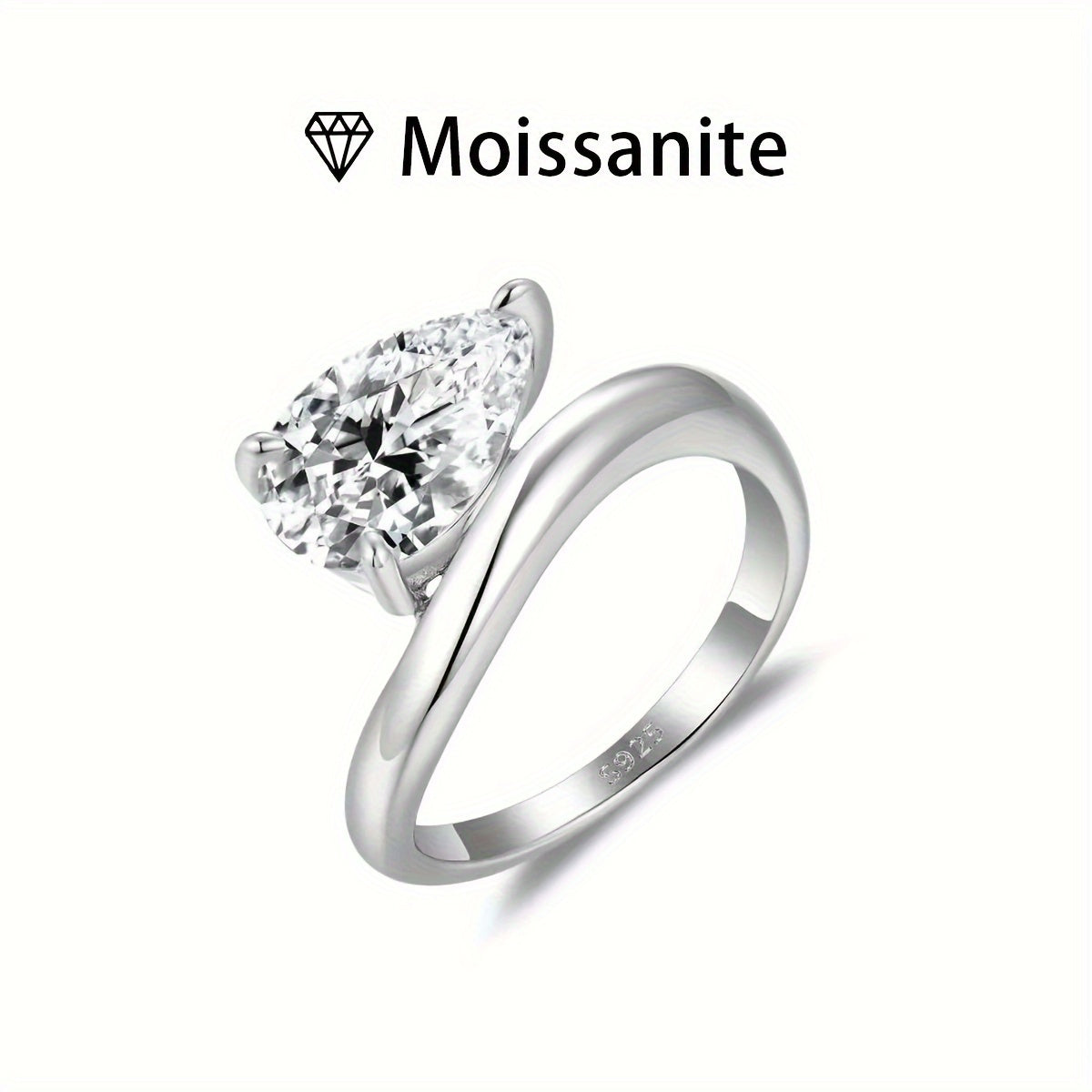 Stunning 2ct Pear-Shaped Moissanite Engagement Ring crafted in S925 Sterling Silver, ideal for weddings and anniversaries. Comes with a certificate and luxurious gift box, perfect for your special day.