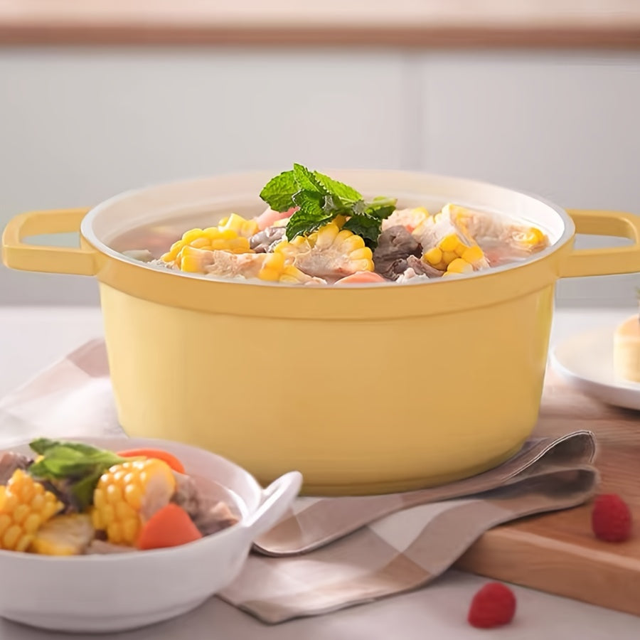 1 piece Enamel Non-Stick Pot with Lid, versatile multi-purpose pot for stewing, making soup, and cooking. Suitable for use in the oven, induction cooker, halogen and gas stove, and electric ceramic stove. Available in sizes 93 oz and 160.6 oz.