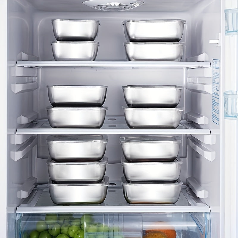 A set of 5 stainless steel food containers with lids, perfect for picnics, meal prep, fridge organization, and kitchen essentials, safe for food contact and does not require electricity.