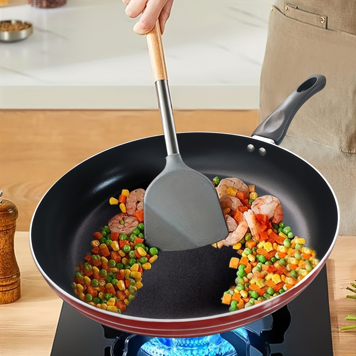 Red Aluminum Non-Stick Skillet with Easy-Grip Handle - 27.43cm Diameter, Ideal for Omelets & Pancakes, Suitable for Gas Stoves