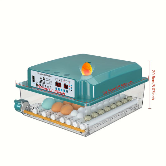 An intelligent automatic incubator can hatch 36 eggs simultaneously, with automatic water addition, temperature, and humidity control. It has one-button setting for incubation modes, smart