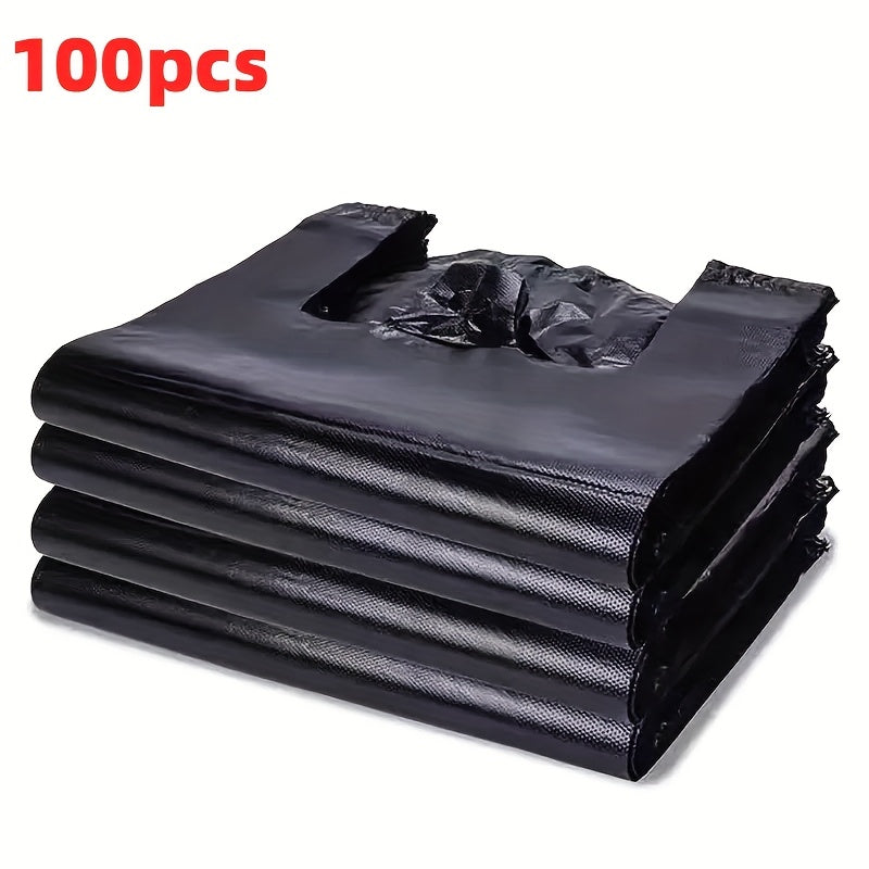 Black Disposable Garbage Bags, 100-200 pieces per pack. These thickened solid color handheld plastic bags measure 32.0cm by 51.0cm and are perfect for use in the home, kitchen, office, hotel, and commercial spaces. Also suitable for outdoor use in the