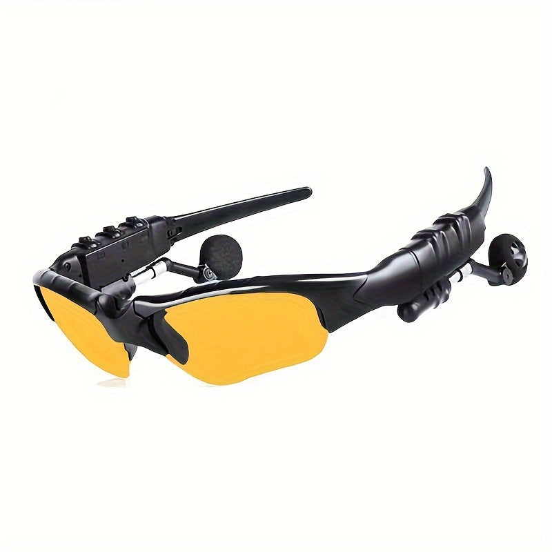 Smart driving glasses with wireless headphones for cycling and outdoor activities, providing stereo sound, noise-canceling earbuds, and features for music, calls, and navigation.