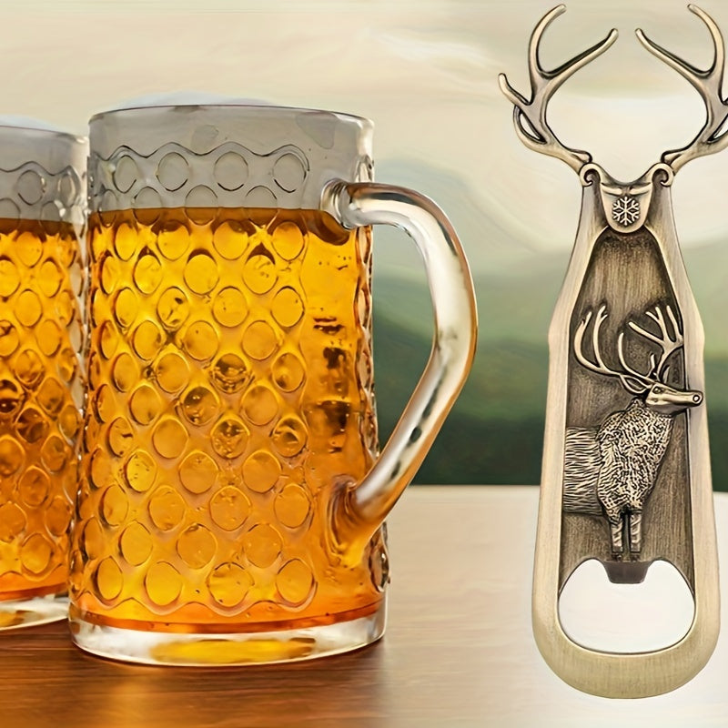 Stainless steel elk bottle opener with velvet pouch, stag head beer opener.