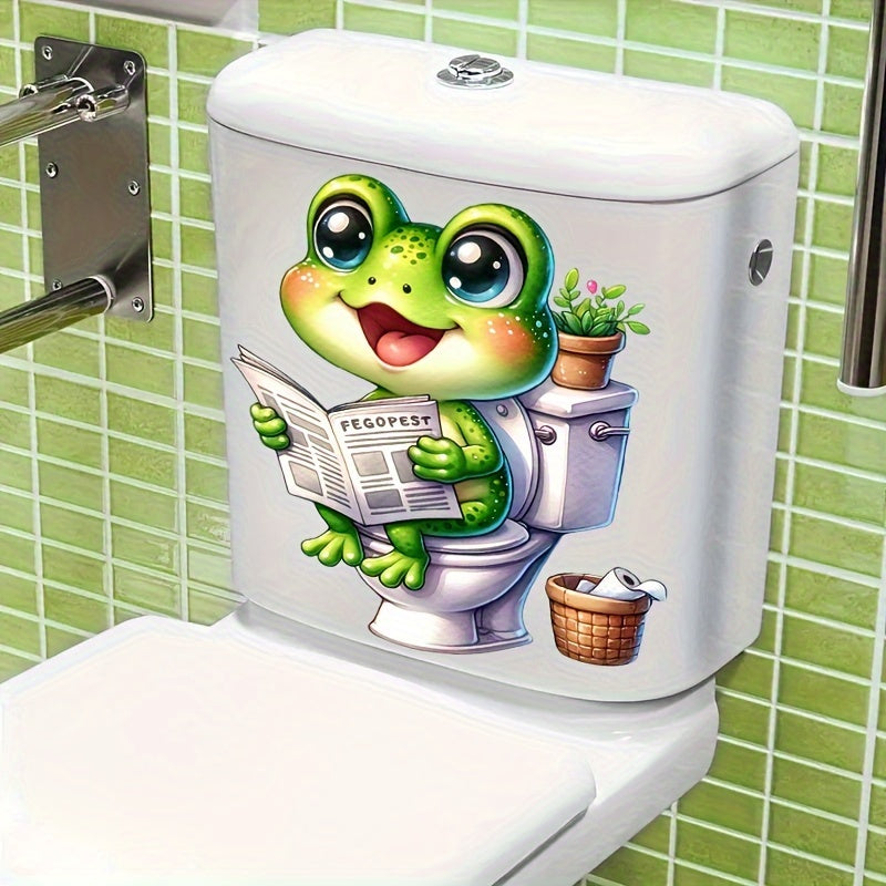 1 Whimsy Frog Toilet Tank Decal with Self-Adhesive, Animal Print Semi-Glossy Finish, Square Shape for Plastic Surfaces, Single Use Home Decor