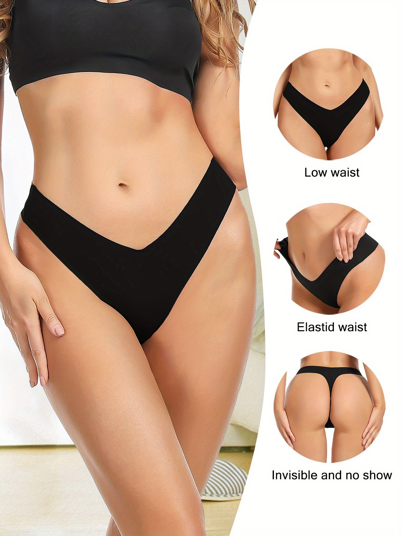 5pc Invisible & Stretch Seamless Thongs, V-Waisted, No Show Panties for Everyday Wear