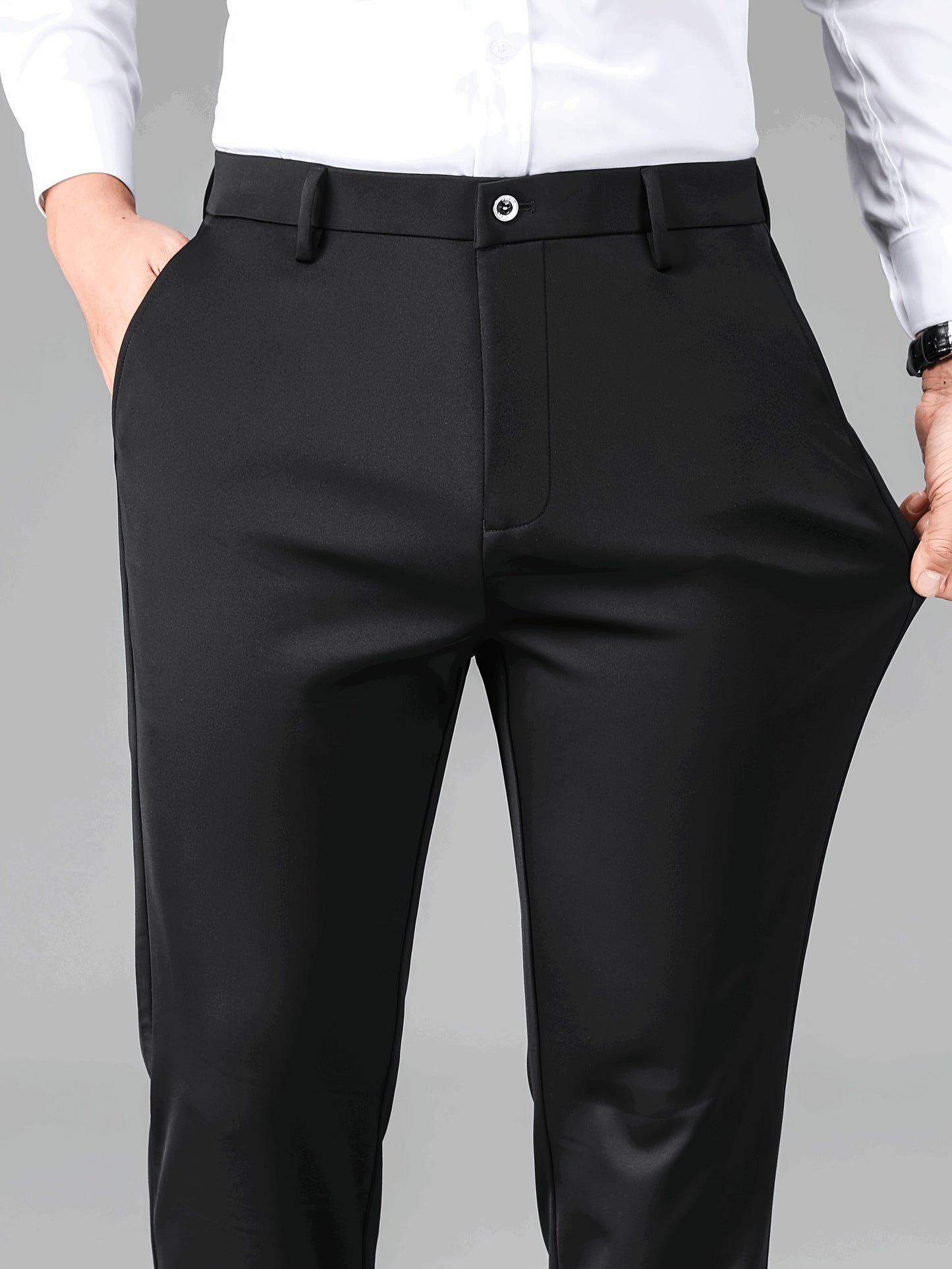 DARALIOS Men's Semi-Formal Dress Pants: Wrinkle-resistant, stretch fabric with embroidered badge, machine washable, all-season black trousers for business casual.