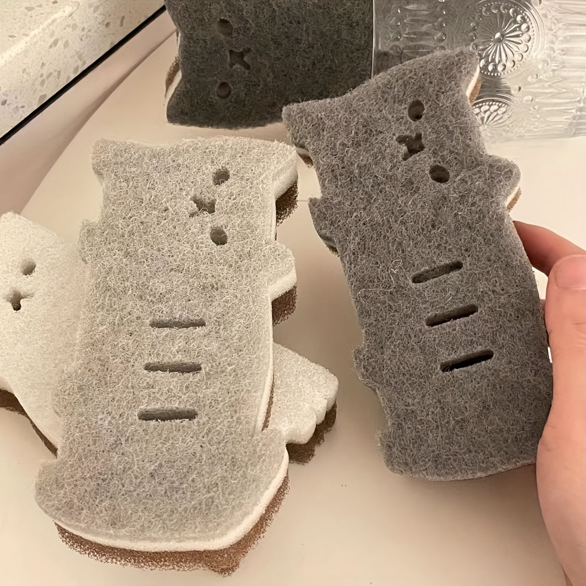 4 piece cat sponge set for kitchen - durable tools for dishwashing and cleaning.