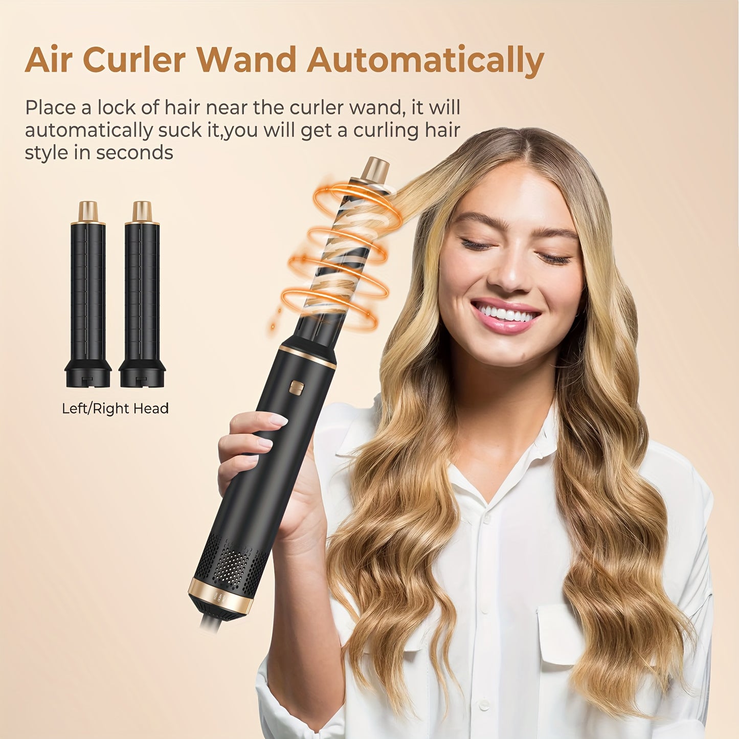 5in1 110000 RPM 800W Hot Air Brush with EU Plug for Hair Styling, Drying, and Curling.