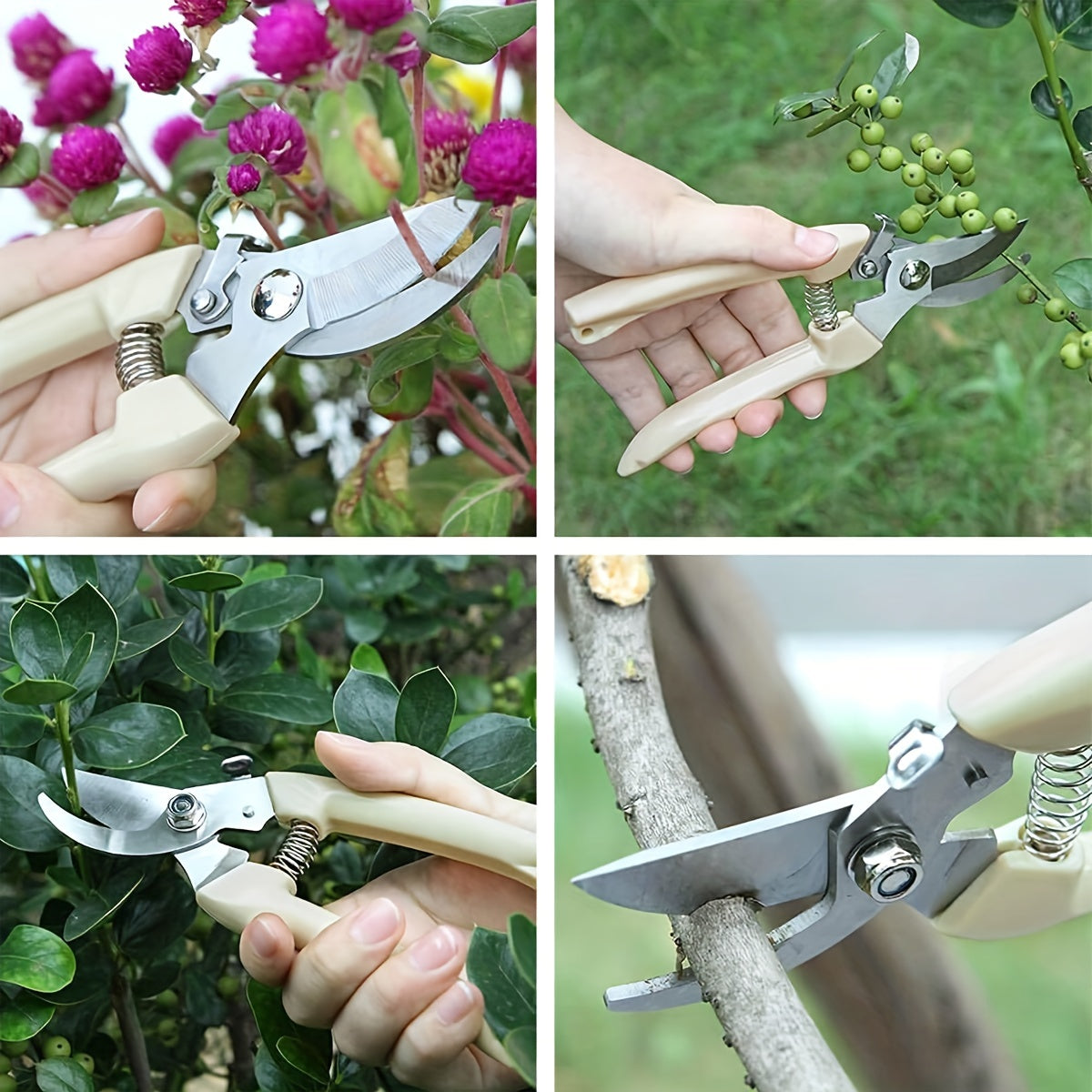 Set of garden pruning shears with sharp blades for cutting flowers, trimming plants, bonsai, and picking fruits.