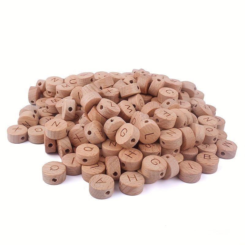 Each bag contains 26 pieces of 15mm flat round letter beads made of perforated beech wood - perfect for jewelry making and accessorizing.