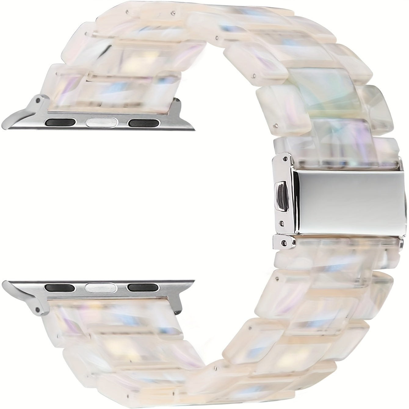 Chic Ivory White Resin Band for iWatch - Fits 38mm to 49mm Sizes, Compatible with Ultra & Series Models - Sleek, Comfortable Design with Butterfly Clasp, Lightweight and Gentle on Skin