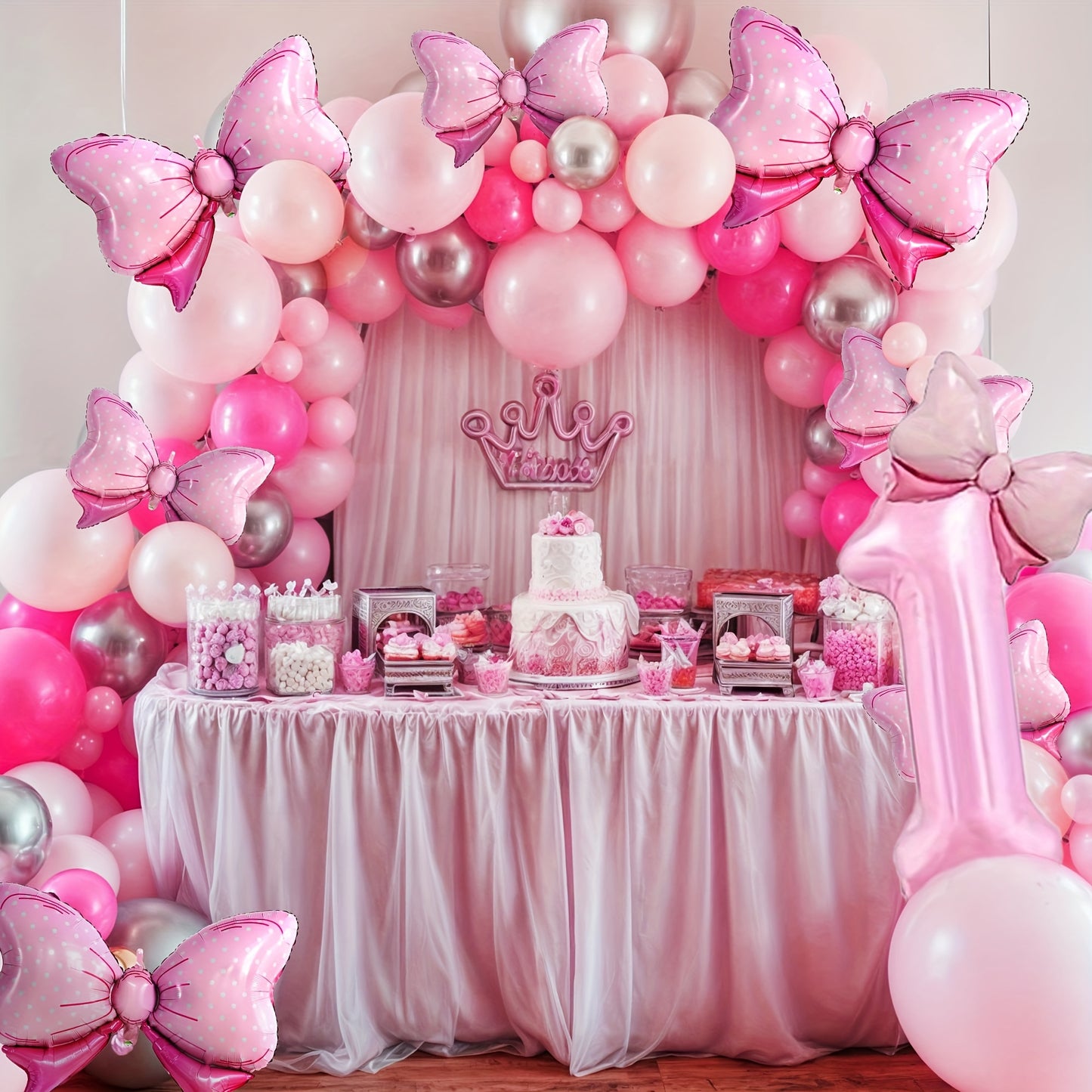 81.28 cm Pink Number Balloon with Bow - Ideal for girls' birthday decor - No electricity needed - Made of aluminum