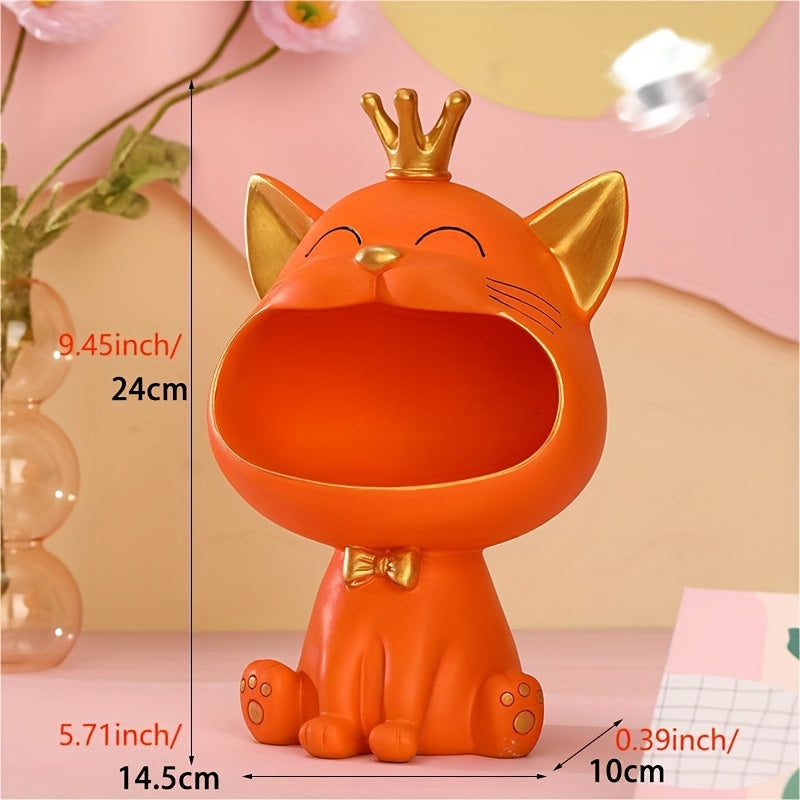 Cute Big Mouth Cat Storage Box Ornament for Wine Cabinet and Entryway Key Storage, Desktop Decoration, Aesthetic Room Decor