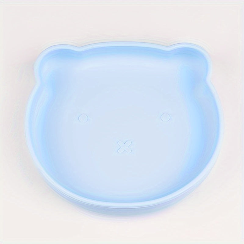 Cartoon Bear Shaped Learning Plate for Kids, Divided Compartment Plate, Easy to Clean, Made of Food Grade Silicone Material, BPA-free with Suction Cup for Stability