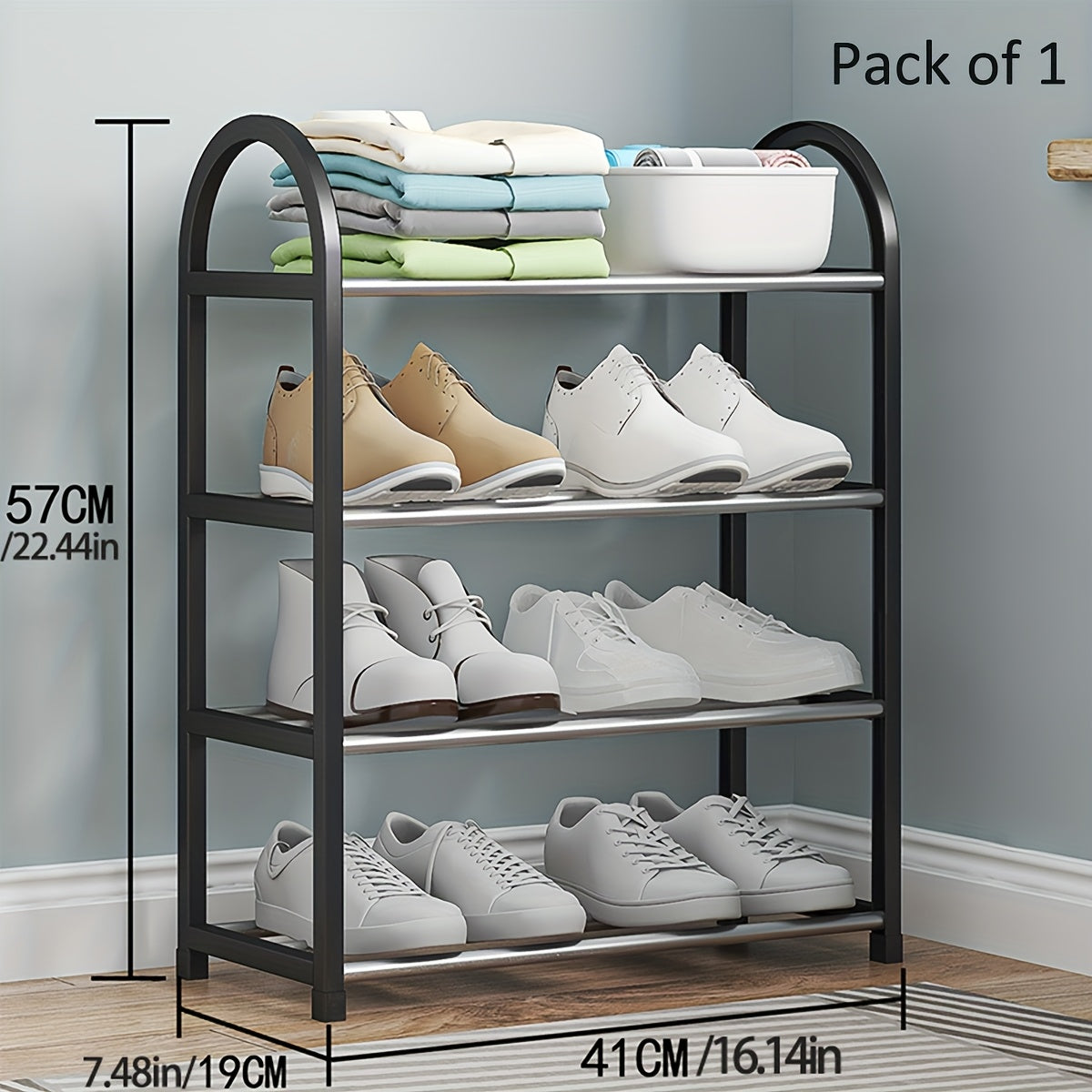 Durable Black Metal Shoe Rack with Plastic Accents - Freestanding, Multi-Layer Design for Easy Assembly and Dust-Proof Storage in Entryway, Dorm, or Home