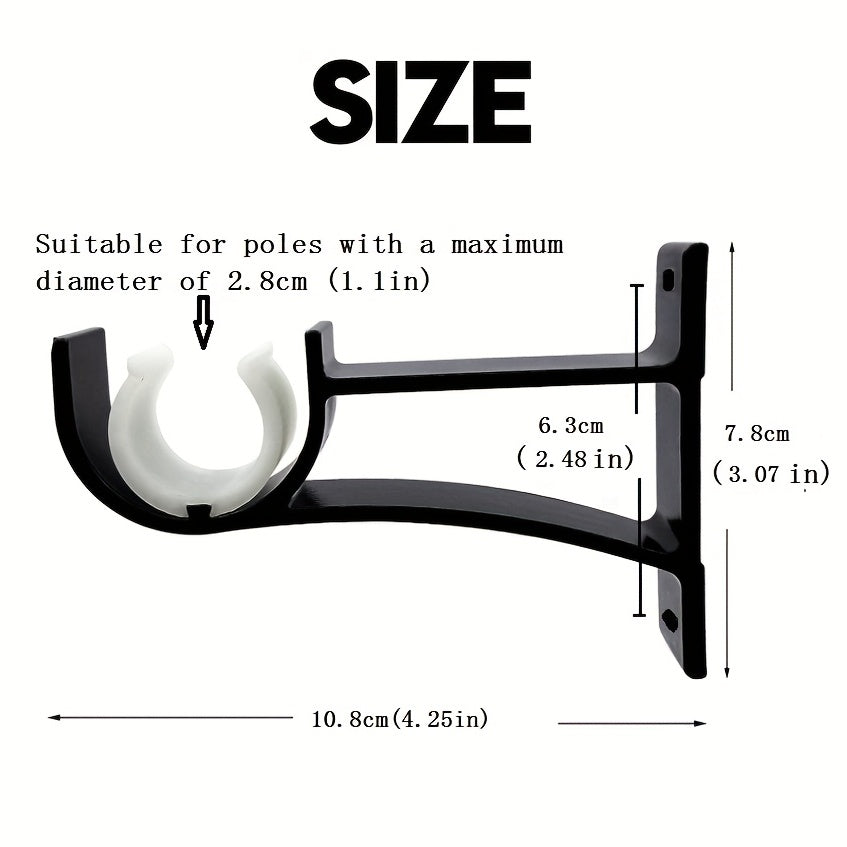 Set of 2 Sleek and Sturdy Black Aluminum Curtain Rod Holders Including 2 Screws and Plastic Expansion Pieces - Simple to Install with a Flexible Design