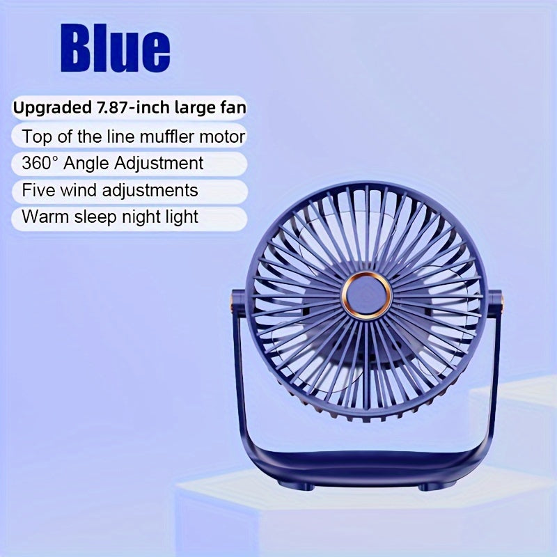 Top-selling JKUOO Portable Desktop Fan features 5-speed adjustability, ultra-quiet operation, USB rechargeability with built-in lithium battery, touch control, and rapid air circulation for indoor environments. Perfect for long-lasting use in a variety