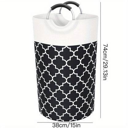 Large collapsible laundry hamper with easy carry handles, perfect for laundry, bedroom, dorm, clothes, towels, and toys. This freestanding clothes hamper comes in a stylish clover black design.