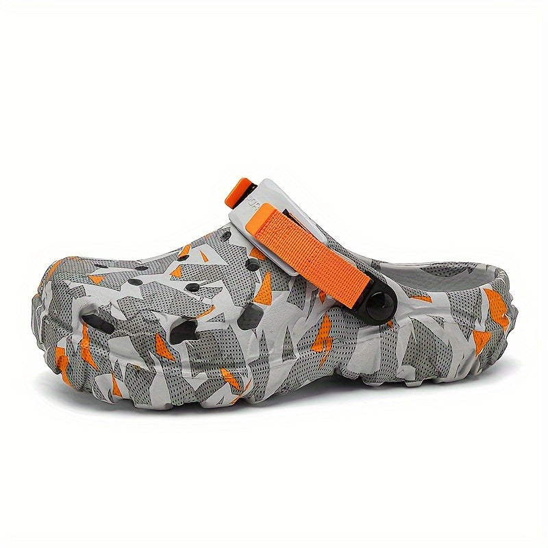 Trendy color block clogs for men with non-slip, durable design and anti-odor features, ideal for summer wear.